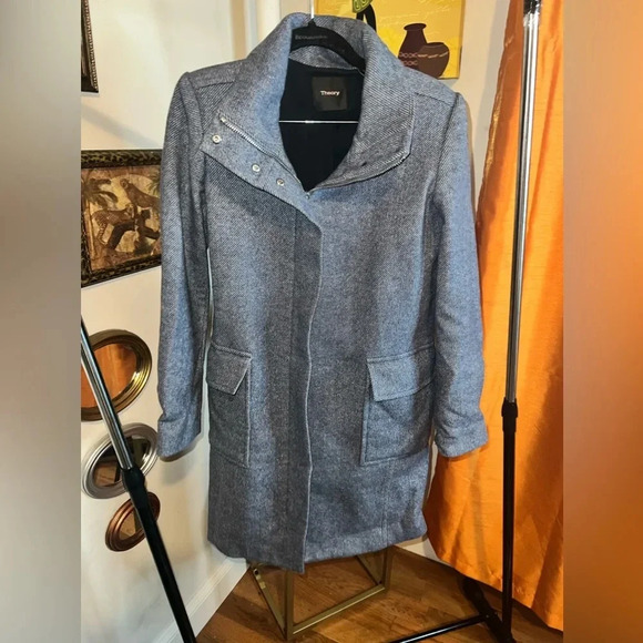 Theory Wool Blend Coat size P- Mid Blue - Flaw - Picture 2 of 9